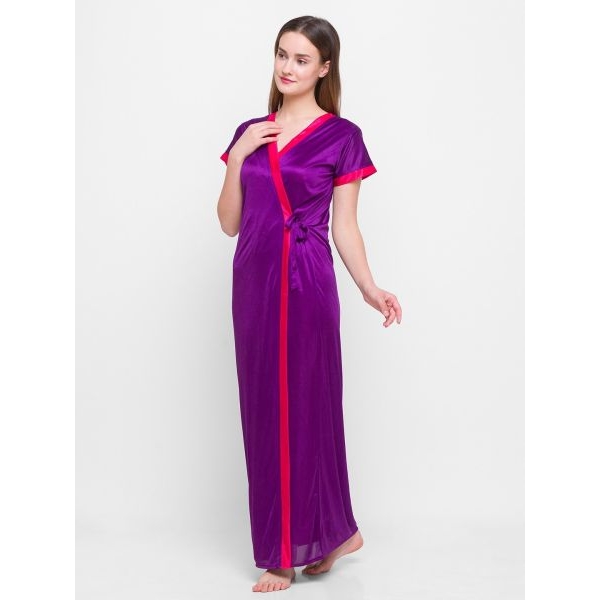Fancyra Nightwear Night dress Two Piece Satin Silk Women Sleepwear Nighty with Outer Robe - Image 2