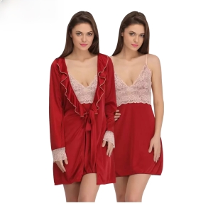 Fancyra Nightwear Satin Night Dress and Half Sleeves Robe Nighty Set For Women Free Size
