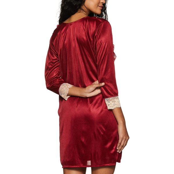 Fancyra Nightwear Satin Robe Nighty Set Night Dress Half Sleeves For Women Free Size - Image 3