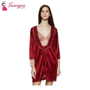 Fancyra Nightwear Satin Robe Nighty Set Night Dress Half Sleeves For Women Free Size