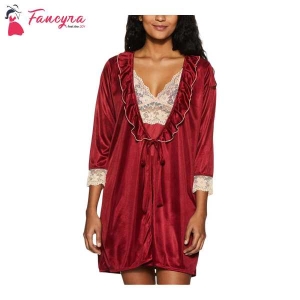 Fancyra Nightwear Satin Robe Nighty Set Night Dress Half Sleeves For Women Free Size
