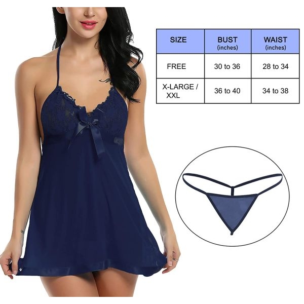 Fancyra Nightwear Stylish Babydoll Lingerie Above Knee Free Size Navy Blue Color - Image 3