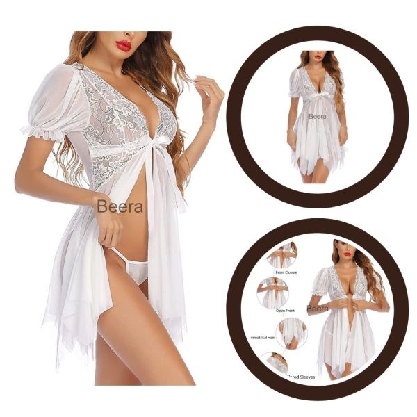 Fancyra Nightwear Women Nightgown Babydoll Lingerie With G-String Panty For Honeymoon/First Night/Anniversary Free Size White Color - Image 2