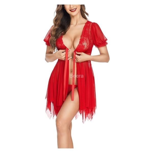 Fancyra Nightwear Womens Chemise Nightgown Full Lace Sling Dress Babydoll Lingerie With G-String Panty - Image 2