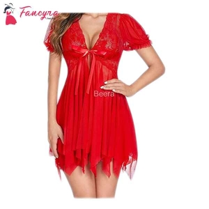Fancyra Nightwear Womens Chemise Nightgown Full Lace Sling Dress Babydoll Lingerie With G-String Panty