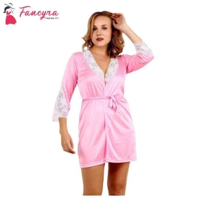 Fancyra Nighty Robe Set Satin Above Knee Nightdress For Women Free Size