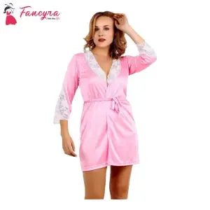 Fancyra Nighty Robe Set Satin Above Knee Nightdress For Women Free Size