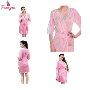 Fancyra Nighty Robe Set Satin Above Knee Nightdress For Women Free Size