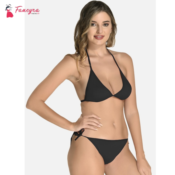 Fancyra Non Padded Lingerie Bikini Set For Women Free Size Black Color - Image 2