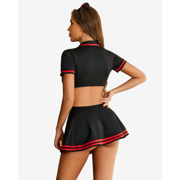Fancyra Nurse Lingerie Set for Women Roleplay Cosplay Outfits with Tie Top and Mini Pleated Skirt Set - Image 5