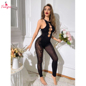 Fancyra One Piece Jumpsuit Style Fishnet Hollow Out Full Body Stocking Lingerie
