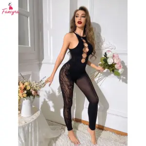Fancyra One Piece Jumpsuit Style Fishnet Hollow Out Full Body Stocking Lingerie