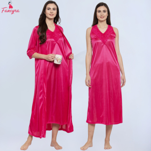 Fancyra Pack of 2 Women Nighty with Robe Nightwear Set