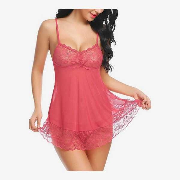 Fancyra Peach Babydoll Lingerie Set For Women-Free Size - Image 2
