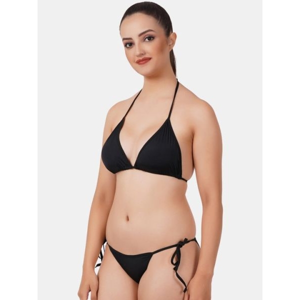 Fancyra Plain Black Bikini Bra Panty Lingerie Set Free Size For Women - Image 3