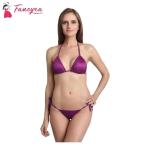 Fancyra Polycotton Stylish Bikini Bra Panty Lingerie Set Free Size Purple Color