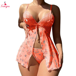 Fancyra Printed Sheer Nightwear Baby Doll Lingerie for Women