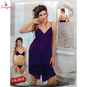 Fancyra Purple Satin Women Lingerie - Two Piece Babydoll and Bikini