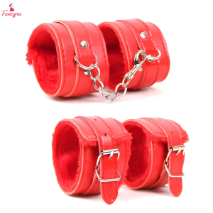Fancyra Red Adjustable Wrist Cuffs Soft Faux Fur Lining