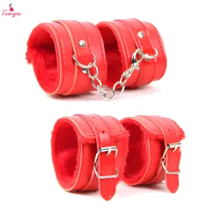 Fancyra Red Adjustable Wrist Cuffs Soft Faux Fur Lining