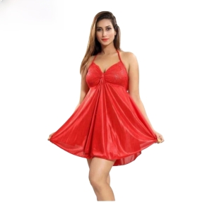 Fancyra Red Elegant Lace-Trimmed One-Piece Sleepwear Nightdress for Women
