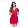 Fancyra Red Full Lace Babydoll Dress With G-String For Women-Free Size