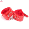 Fancyra Red Fur Lined Leather Adjustable Wrist Cuffs