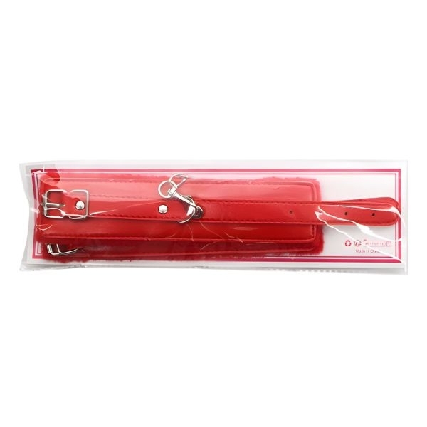 Fancyra Red Fur Lined Leather Adjustable Wrist Cuffs - Image 4
