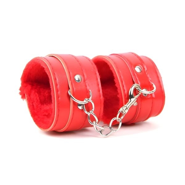 Fancyra Red Fur Lined Leather Adjustable Wrist Cuffs - Image 5