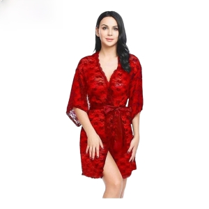 Fancyra Red Night Dress For Women With Robe Free Size