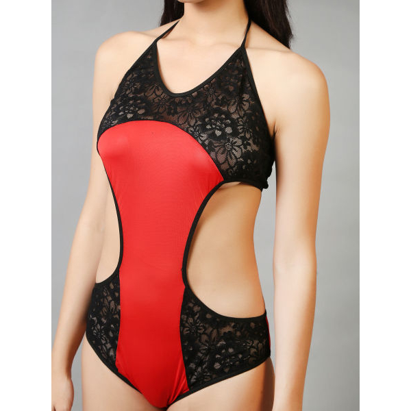 Fancyra Red One Piece Self Design Halter Neck Baby Doll Lingerie for Women - Image 5