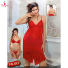 Fancyra Red Satin Two Piece Lingerie Set - Women Bikini and Babydoll Pair