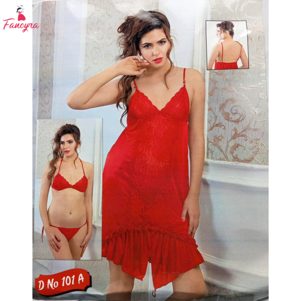 Fancyra Red Satin Two Piece Lingerie Set - Women Bikini and Babydoll Pair - Image 5