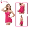 Fancyra Rose Red Babydoll Lingerie Set with Lace Trim and G String Panty