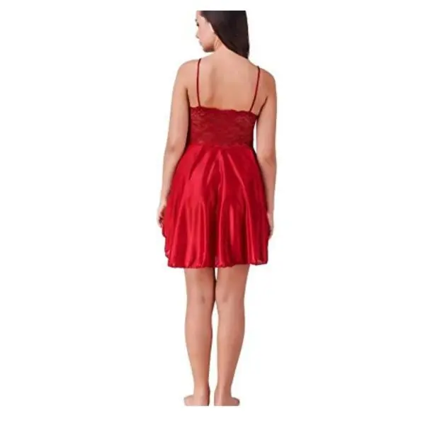 Fancyra Satin Babydoll Nightwear Dress Babydoll Dress for Women Free Size Rose Red Color - Image 2