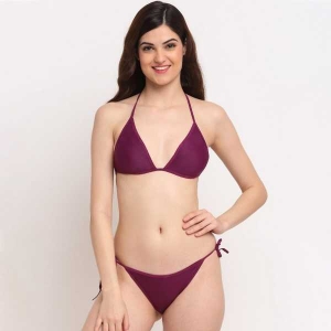 Fancyra Satin Bikini Bra Panty Stylish Lingerie Set Free Size Purple Color