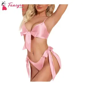 Fancyra Satin Bow-Tie Pink Bikini Set with Adjustable Straps - Intimate Wear