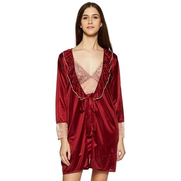 Fancyra Satin Night Dress and Half Sleeves Robe Nightwear Nighty Set For Women Free Size - Image 4