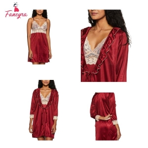 Fancyra Satin Night Dress and Half Sleeves Robe Nightwear Nighty Set For Women Free Size