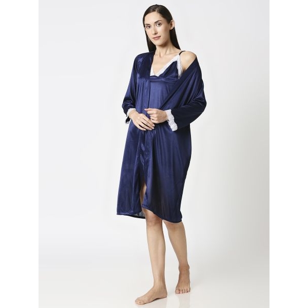 Fancyra Satin Nighty Sleepwear Nightdress Set With Robe Free Size For Women - Image 2