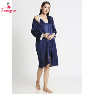 Fancyra Satin Nighty Sleepwear Nightdress Set With Robe Free Size For Women