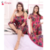 Fancyra Satin Printed Nighty Honeymoon Wear Sleepwear Set Of 3 Free Size