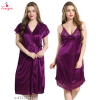 Fancyra Satin Purple Nighty Sleepwear Nightdress Set with Robe For Women