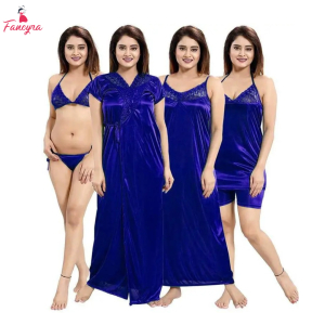 Fancyra Satin Set Of 4 Night dress Night Wear Nighty Gown Sleepwear