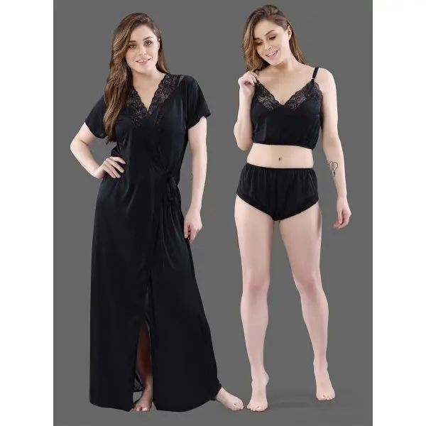 Fancyra Satin Silk Women Nighty Nightwear With Non Padded Bra Panty Set - Image 3