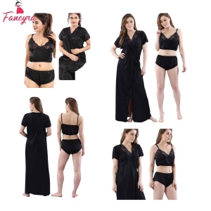 Fancyra Satin Silk Women Nighty Nightwear With Non Padded Bra Panty Set