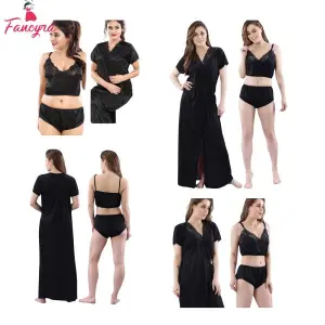 Fancyra Satin Silk Women Nighty Nightwear With Non Padded Bra Panty Set