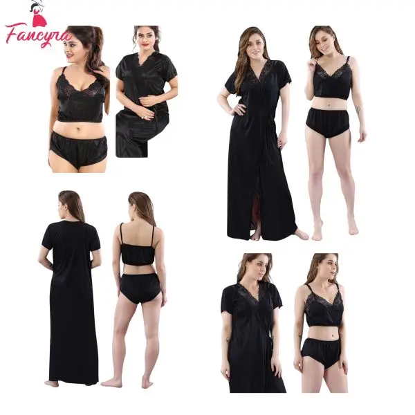 Fancyra Satin Silk Women Nighty Nightwear With Non Padded Bra Panty Set