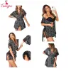 Fancyra Satin Sleepwear Eyelash Lace Kimono Side Split Silk Robes Nightwear Lingerie For Women
