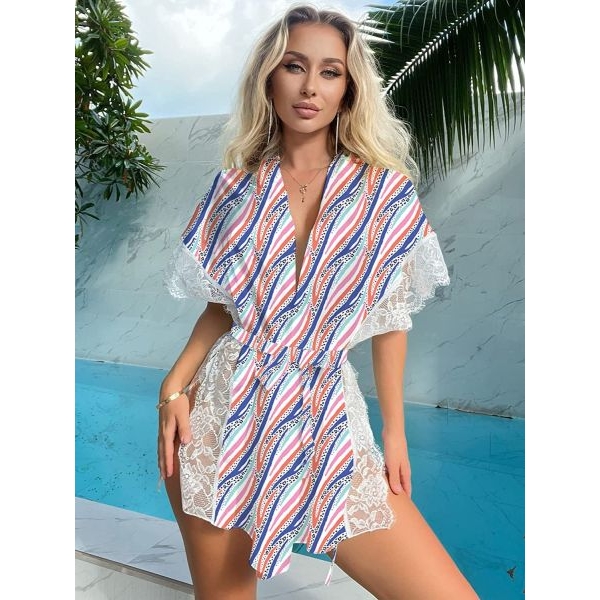 Fancyra Satin Sleepwear Eyelash Lace Kimono Side Split Silk Robes Women Nightwear Lingerie - Image 2